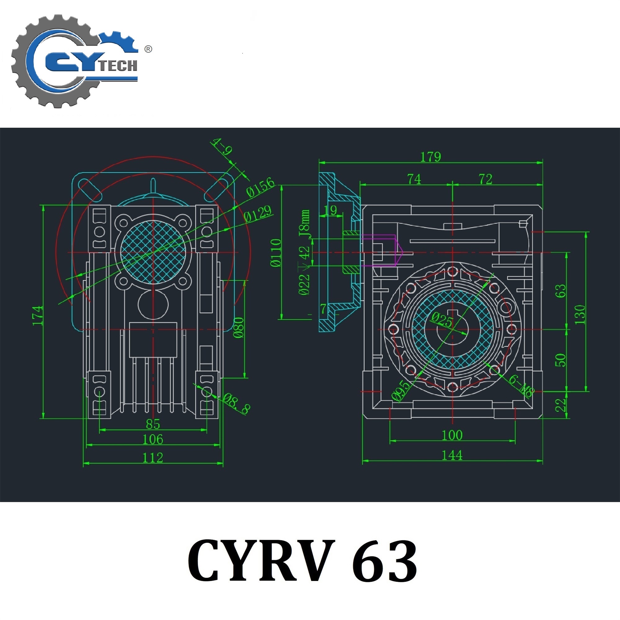 CYRW63 Industrial Worm Gear Reducer High Torque Worm Gear Reducer 7.5:1 to 100:1