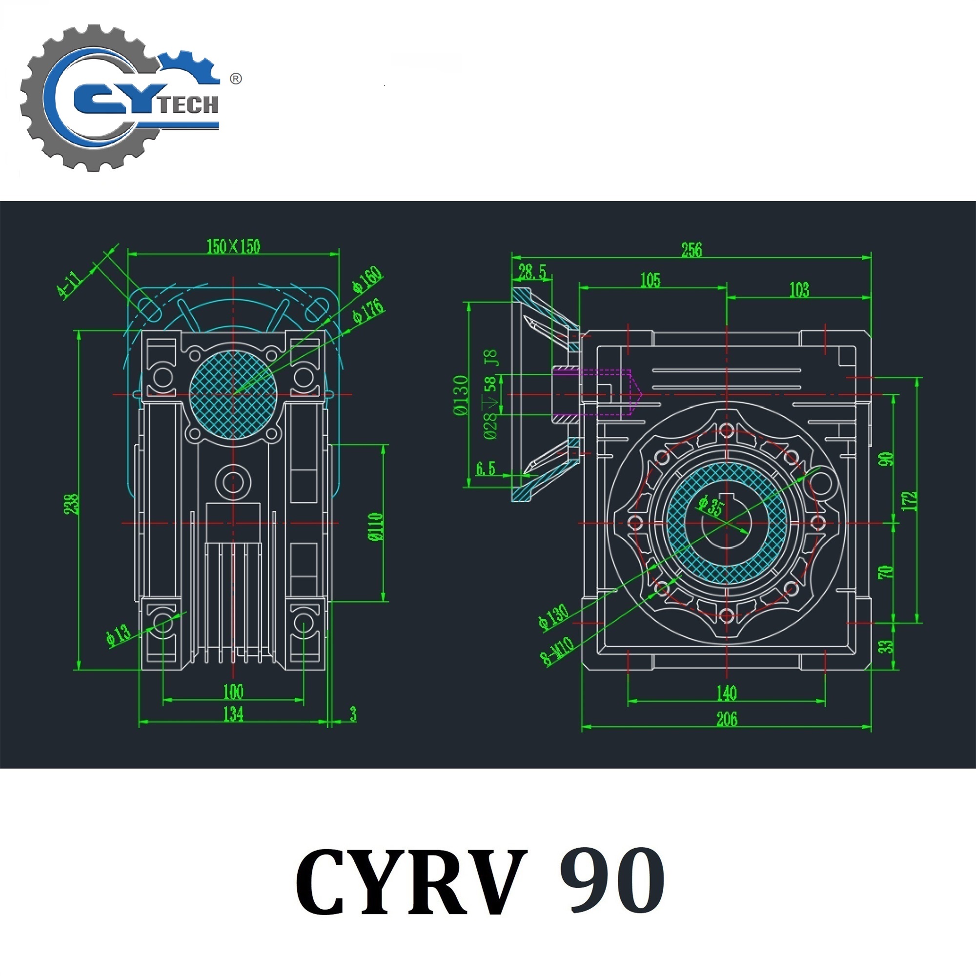 CYRV90 Industrial Precision Worm Gear High Torque Gear Reducer for Heavy Duty Machinery