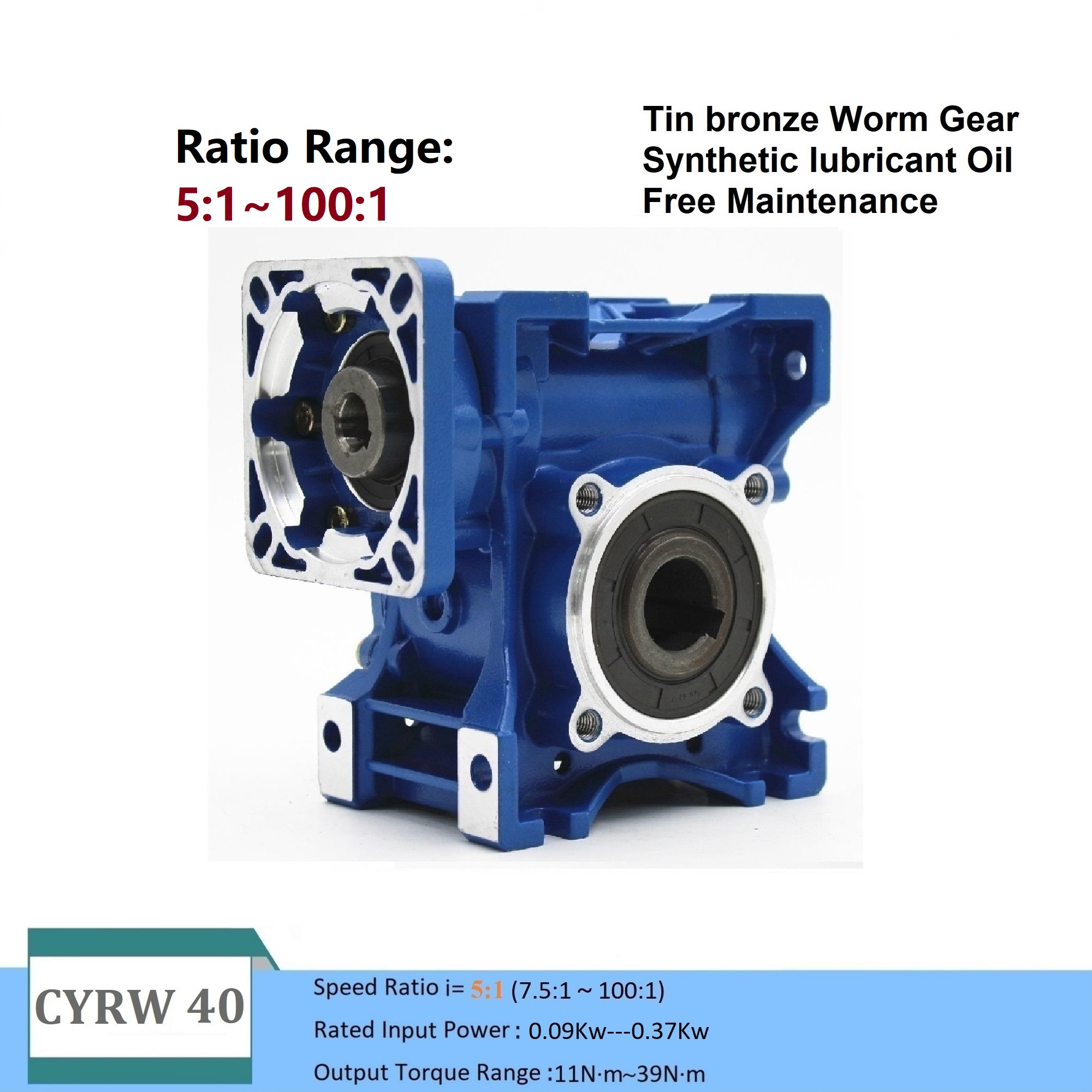 CYRW40 Worm Gearbox High Efficiency Compact Worm Gear Reducer