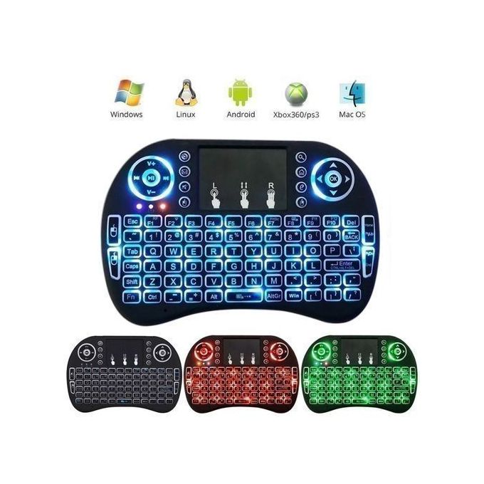 Mini Backlit Wireless Keyboard with Touchpad Mouse Combo Remote Control with Rechargeable Li-ion Battery and Multimedia Keys for Android TV Box HTPC PS3 Smart TV PC X-Box Linux Windows MacOS