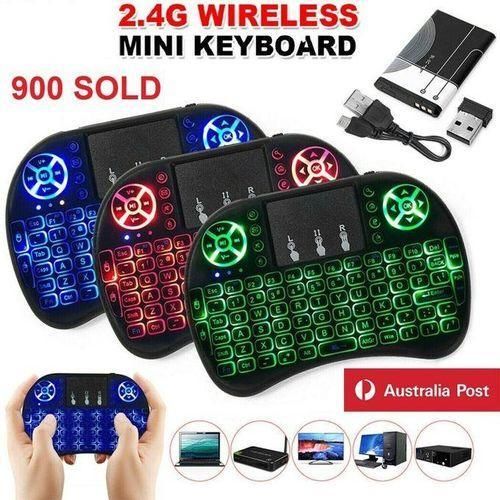 Mini Backlit Wireless Keyboard with Touchpad Mouse Combo Remote Control with Rechargeable Li-ion Battery and Multimedia Keys for Android TV Box HTPC PS3 Smart TV PC X-Box Linux Windows MacOS
