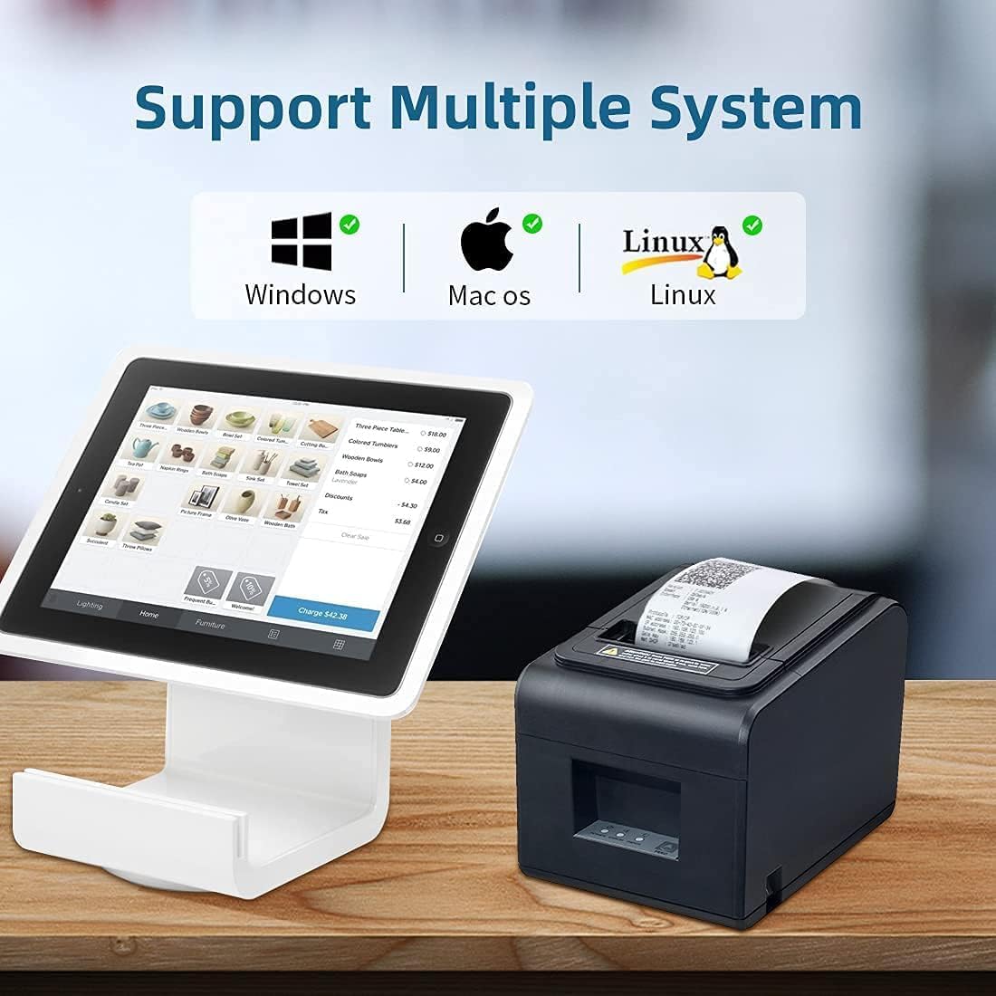 Thermal printer with LAN Cable + USB 80mm thermal receipt printer Compatible with EPSON ESC/ POS & STAR Printing speed 260mm/sec Support to print QR code 80mm thermal roll
