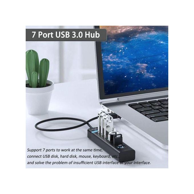 7- PORTS USB HUB 3.0 HIGH SPEED ADAPTER| PORTABLE AND LIGHT WEIGHT| CONNECT MULTIPLE DEVICES TO YOUR COMPUTER AND LAPTOP LIKE MOUSE, FLASH DRIVE, EXTERNAL HDD