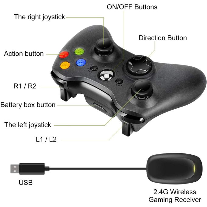 Xbox Wireless 360 Gamepad | High-Precision Gaming Controller | Ergonomic Design | Dual Vibration Feedback | Wireless Connectivity | Windows PC & Xbox Compatible