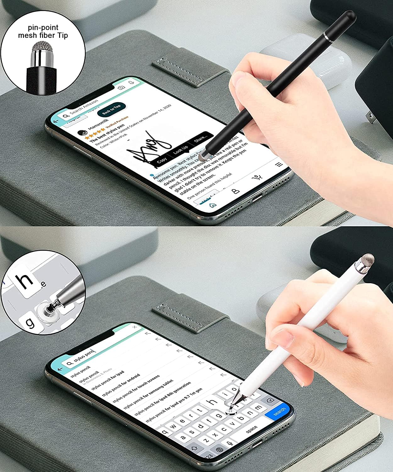 Universal Stylus Pen - Double-Head Touch for iPhone, iPad, Samsung, Tablets - White