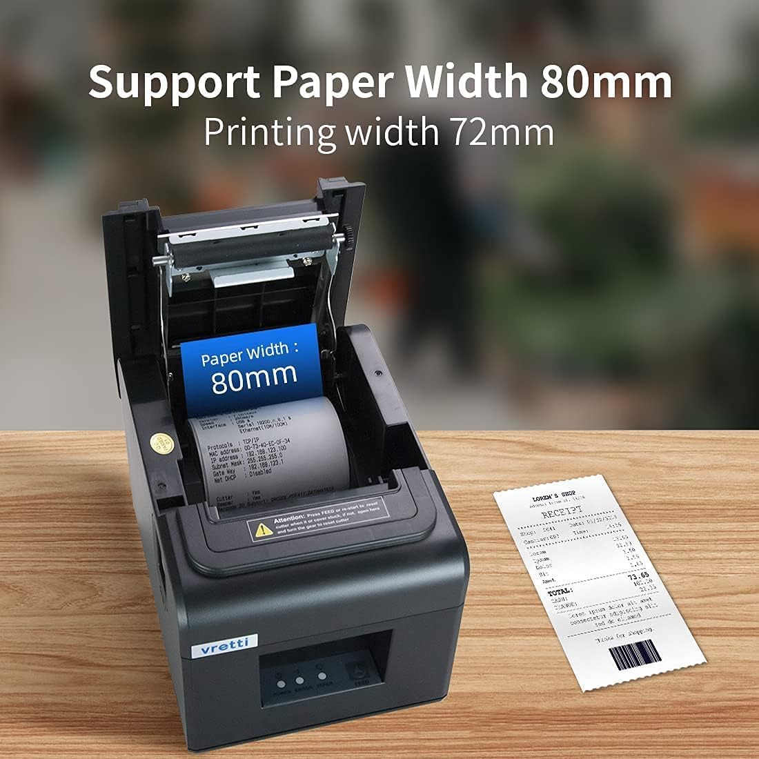 Thermal printer with LAN Cable + USB 80mm thermal receipt printer Compatible with EPSON ESC/ POS & STAR Printing speed 260mm/sec Support to print QR code 80mm thermal roll