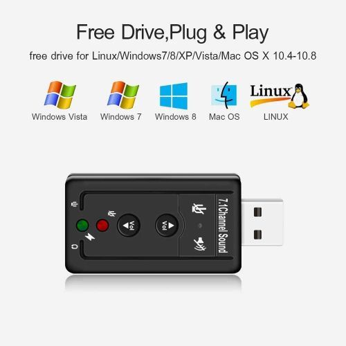 USB Sound Card Adapter 7.1 Channel 3D External Audio Card For Laptop PC Computer & Mac OS USB 2.0 to Jack 3.5mm Headphone Audio Adapter Microphone
