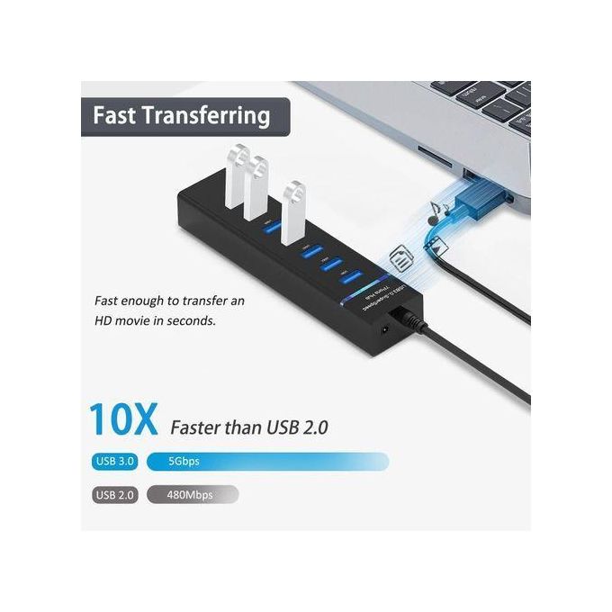 7- PORTS USB HUB 3.0 HIGH SPEED ADAPTER| PORTABLE AND LIGHT WEIGHT| CONNECT MULTIPLE DEVICES TO YOUR COMPUTER AND LAPTOP LIKE MOUSE, FLASH DRIVE, EXTERNAL HDD
