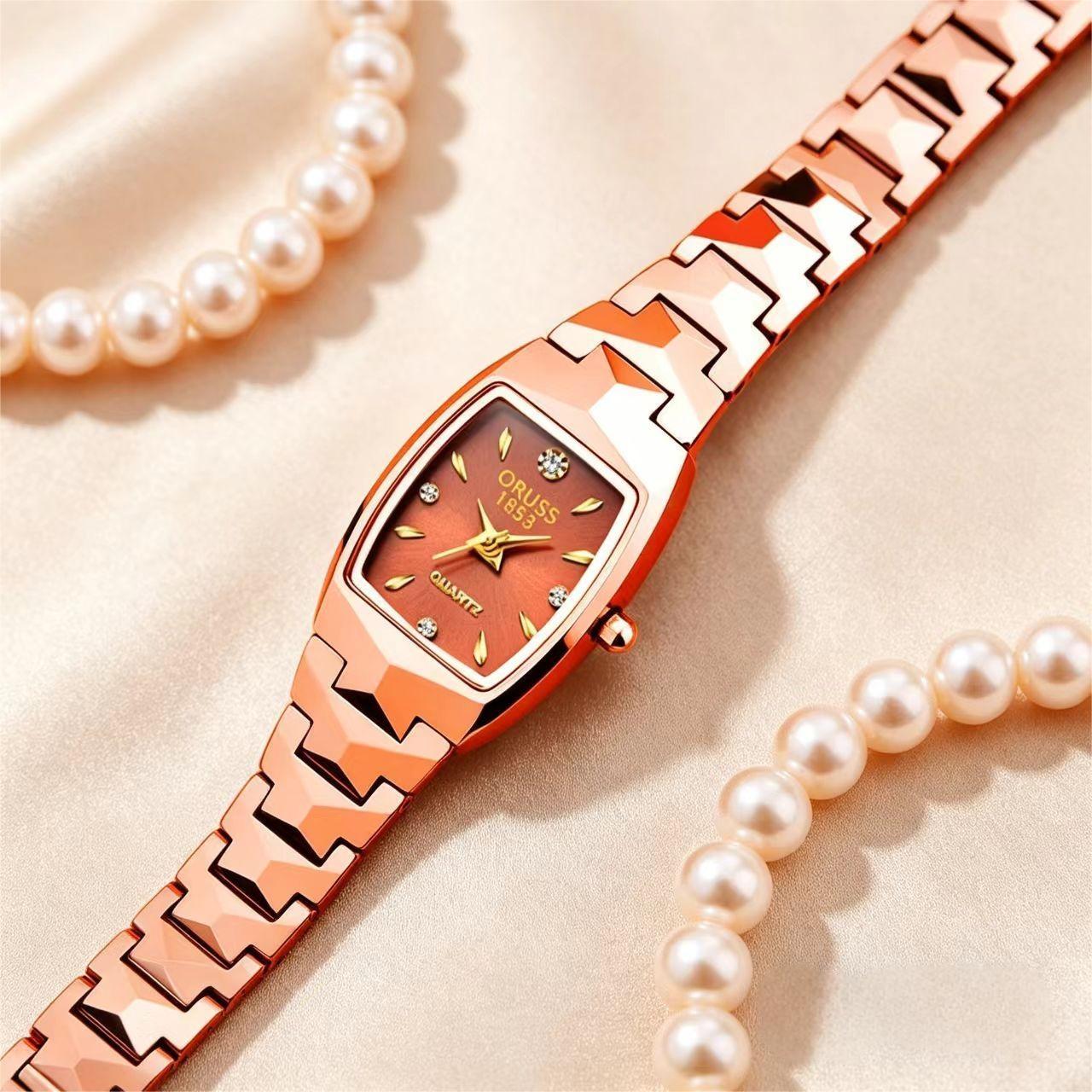 ORUSS Women's Watch Creative Square Dial Unique Rose Gold Electroplated Bracelet Waterproof Diamond Accent Quartz Watch For Daily Wear Dating Gift