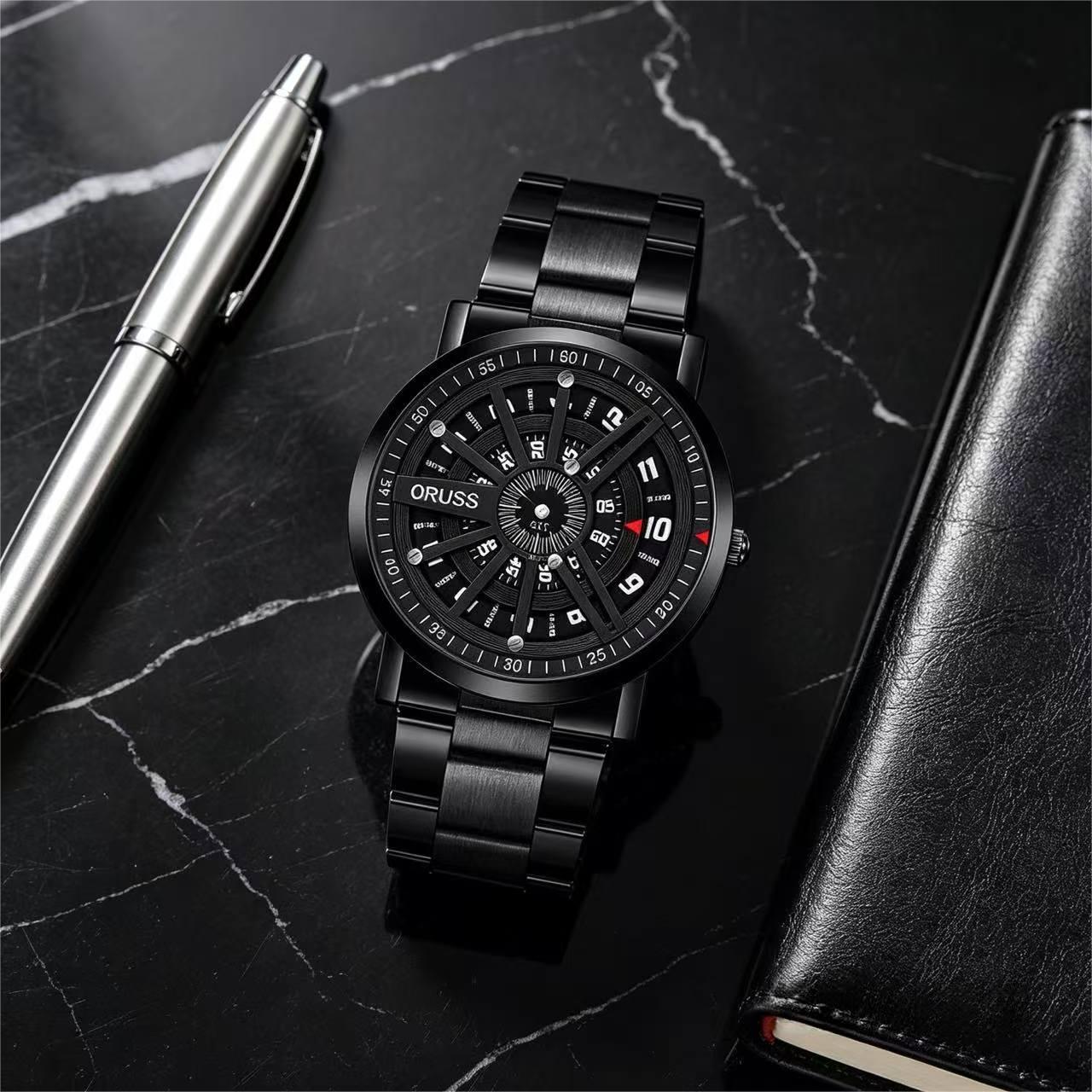 ORUSS 1853 Men's Watch Roulette Wheel Style Creative Unique Design Dial Waterproof Stainless Steel Bracelet Rotating Indicator Unisex Daily Wear Sports Fashion Holiday Gift