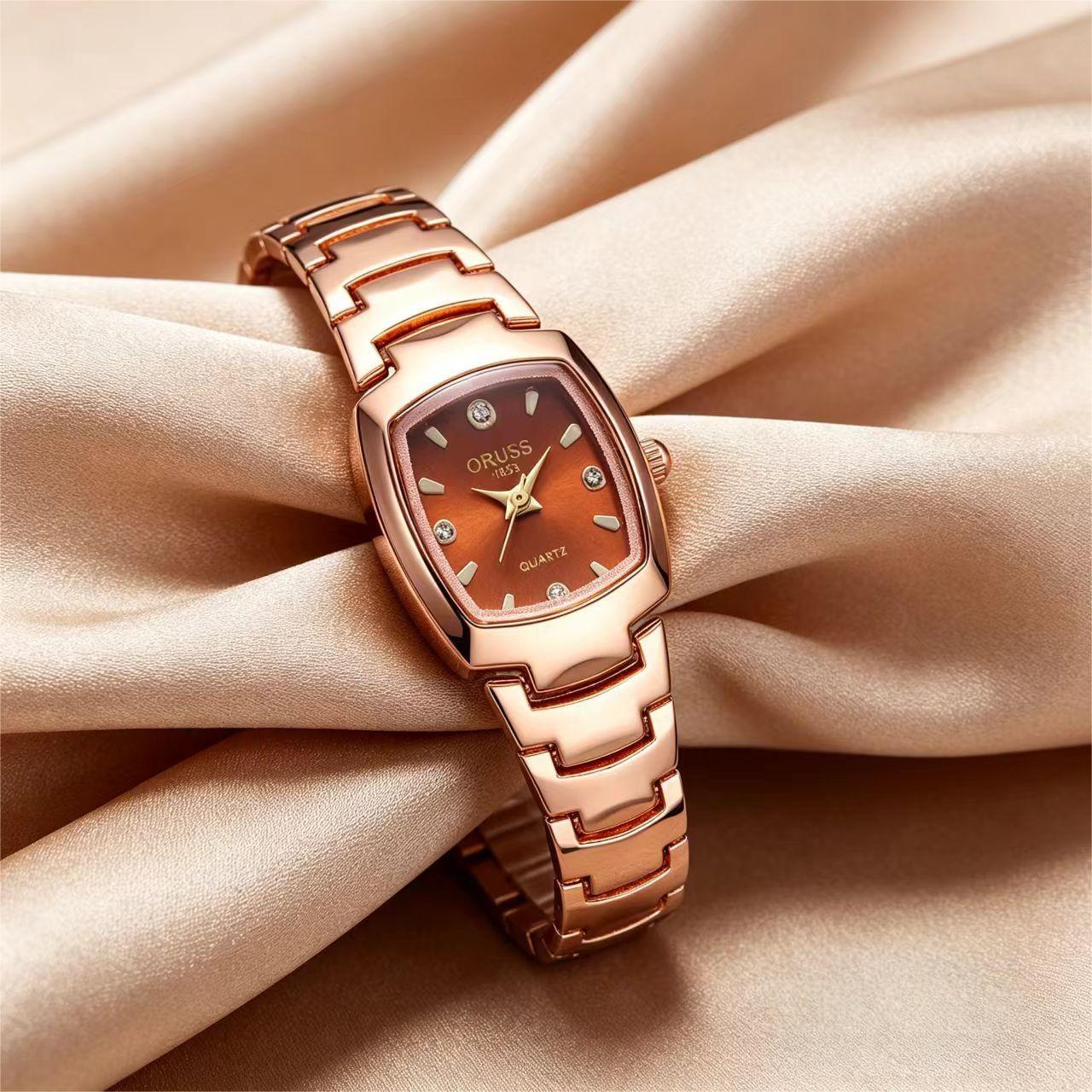 ORUSS Women's Watch Creative Square Dial Unique Rose Gold Electroplated Bracelet Waterproof Diamond Accent Quartz Watch For Daily Wear Dating Gift