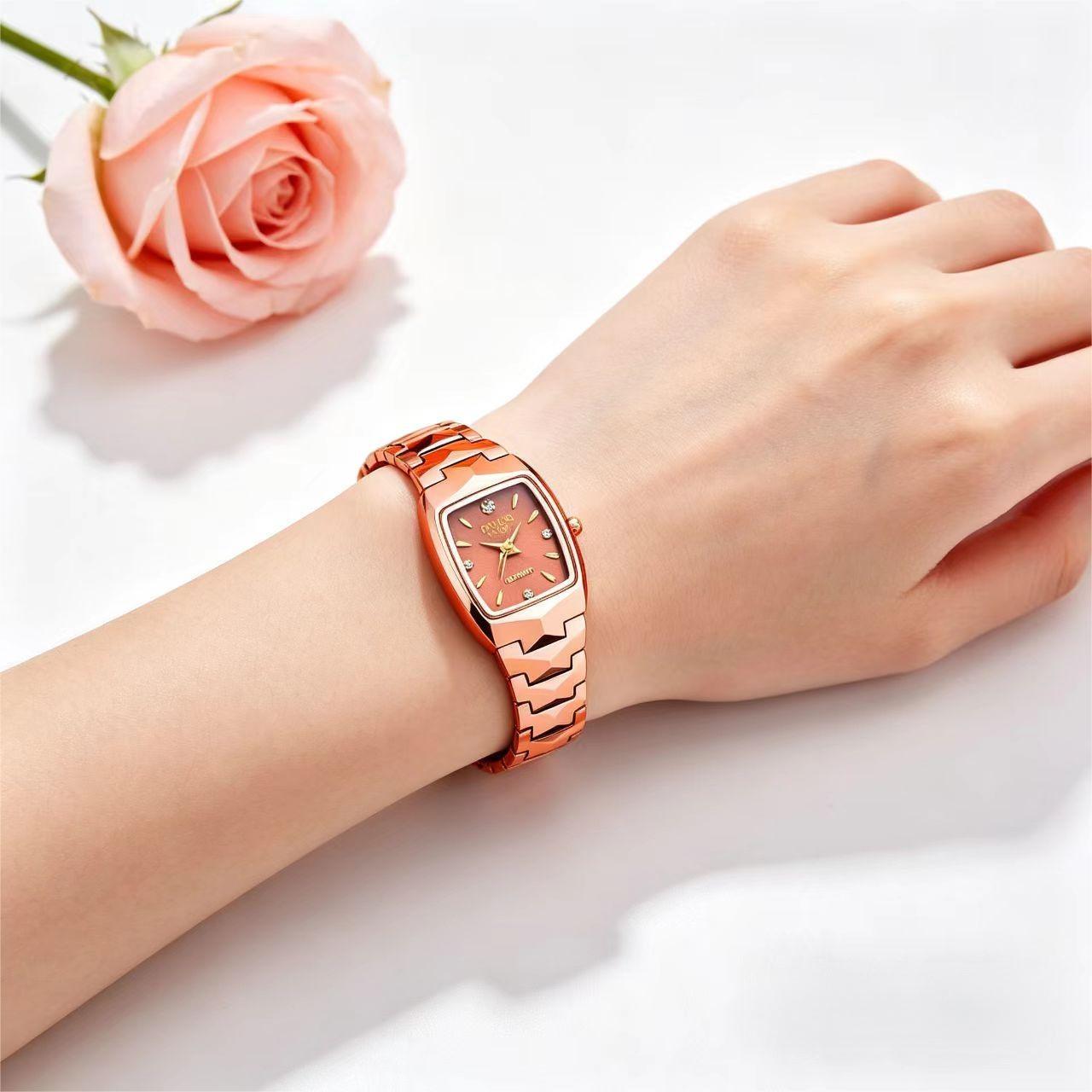 ORUSS Women's Watch Creative Square Dial Unique Rose Gold Electroplated Bracelet Waterproof Diamond Accent Quartz Watch For Daily Wear Dating Gift