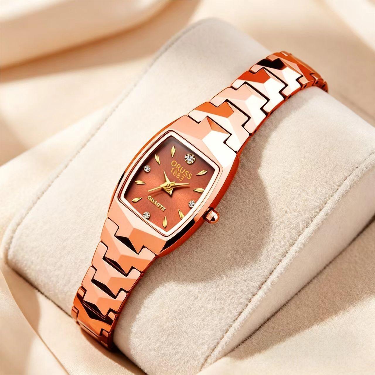 ORUSS Women's Watch Creative Square Dial Unique Rose Gold Electroplated Bracelet Waterproof Diamond Accent Quartz Watch For Daily Wear Dating Gift