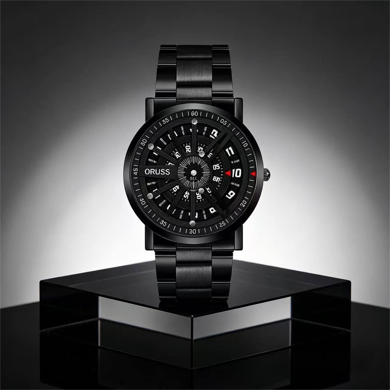 ORUSS 1853 Men's Watch Roulette Wheel Style Creative Unique Design Dial Waterproof Stainless Steel Bracelet Rotating Indicator Unisex Daily Wear Sports Fashion Holiday Gift
