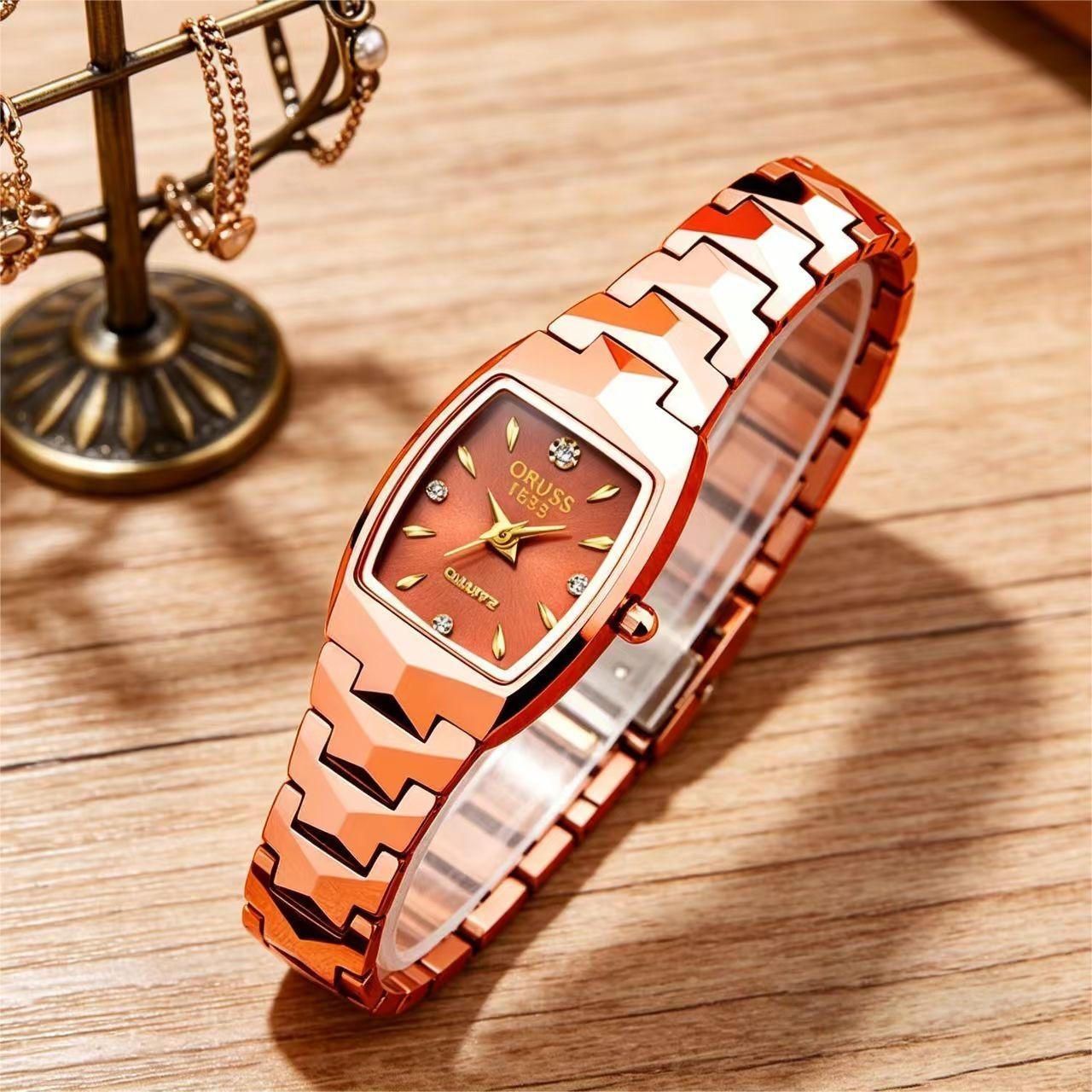 ORUSS Women's Watch Creative Square Dial Unique Rose Gold Electroplated Bracelet Waterproof Diamond Accent Quartz Watch For Daily Wear Dating Gift
