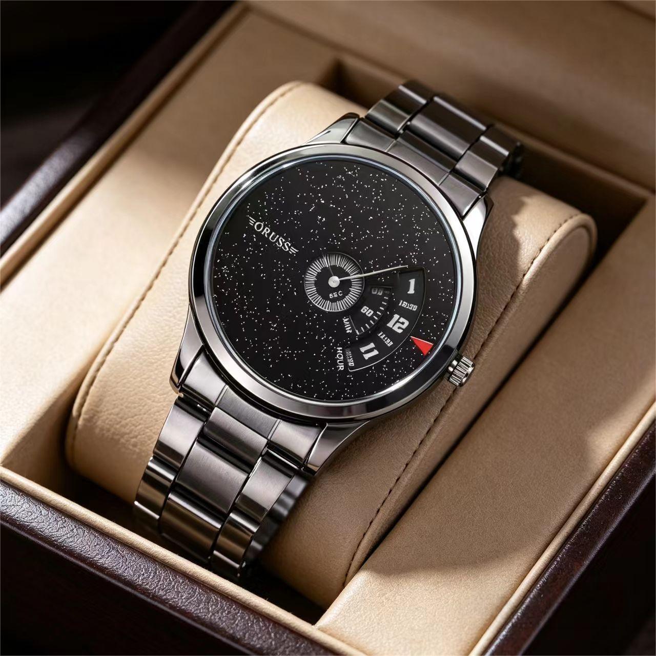 ORUSS 1853 Men's Watch Starry Sky Black Dial New Concept Cool Trendy Fashion Stylish Novelty Stainless Steel Waterproof Unique Rotating Display For Daily Wear Street Style Casual Hangouts