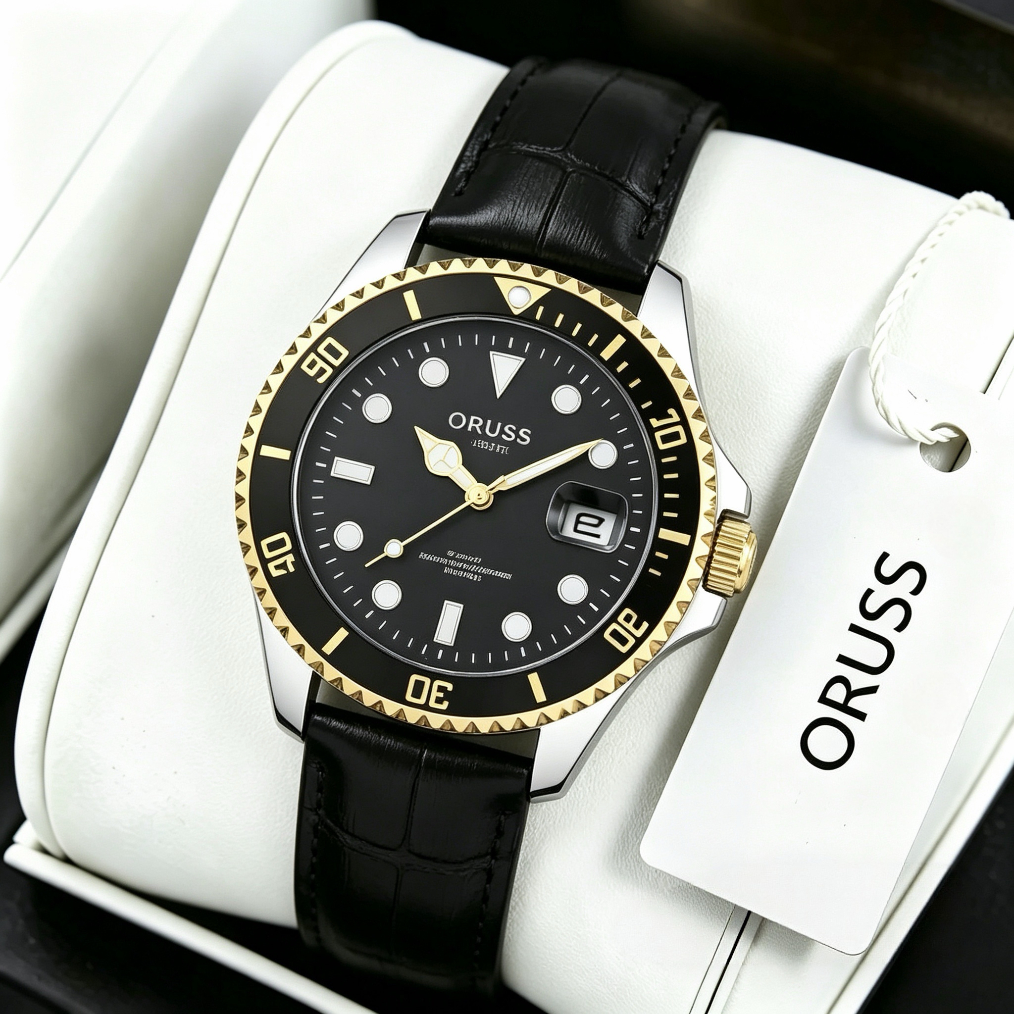ORUSS Men's Business Sports Calendar Watch With Bamboo Pattern Strap Unique Digital Scale Casual Fashion Waterproof Leather Strap Wristwatch For Daily Wear