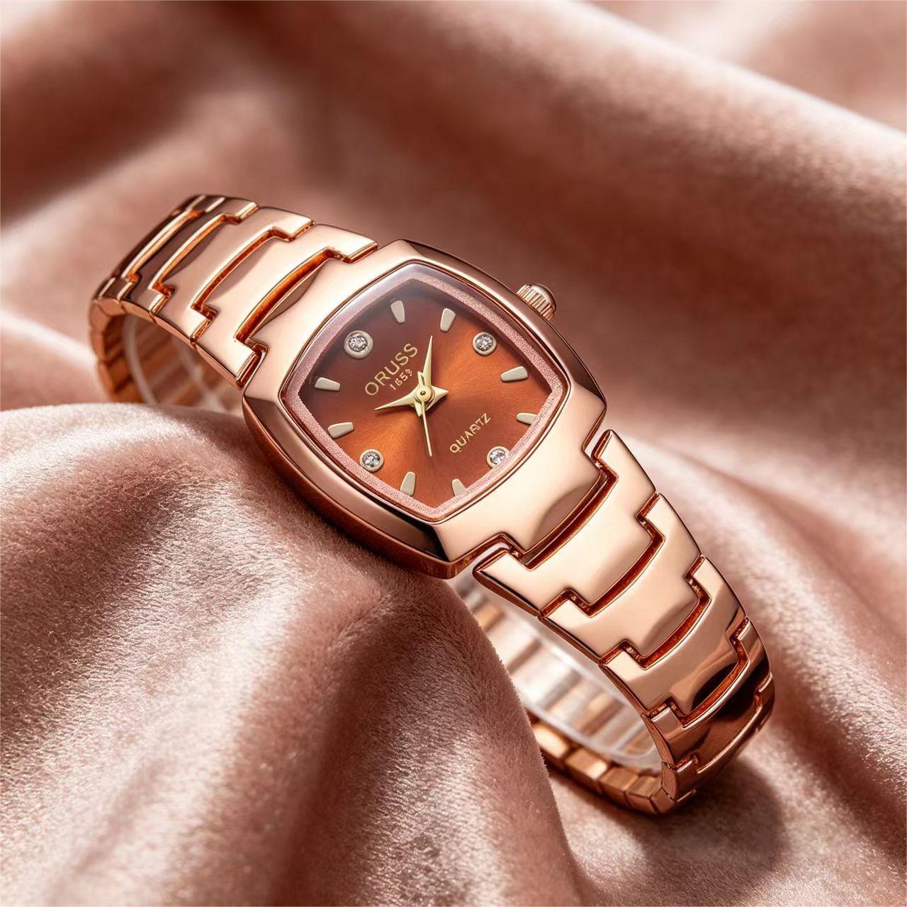 ORUSS Women's Watch Creative Square Dial Unique Rose Gold Electroplated Bracelet Waterproof Diamond Accent Quartz Watch For Daily Wear Dating Gift