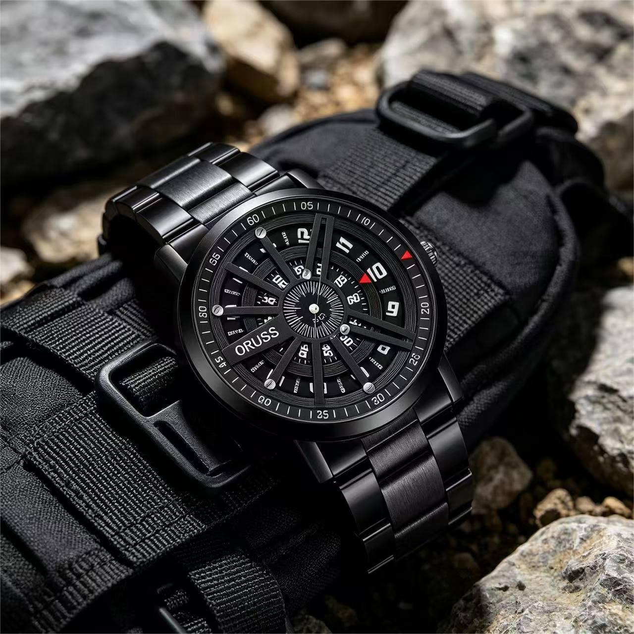 ORUSS 1853 Men's Watch Roulette Wheel Style Creative Unique Design Dial Waterproof Stainless Steel Bracelet Rotating Indicator Unisex Daily Wear Sports Fashion Holiday Gift