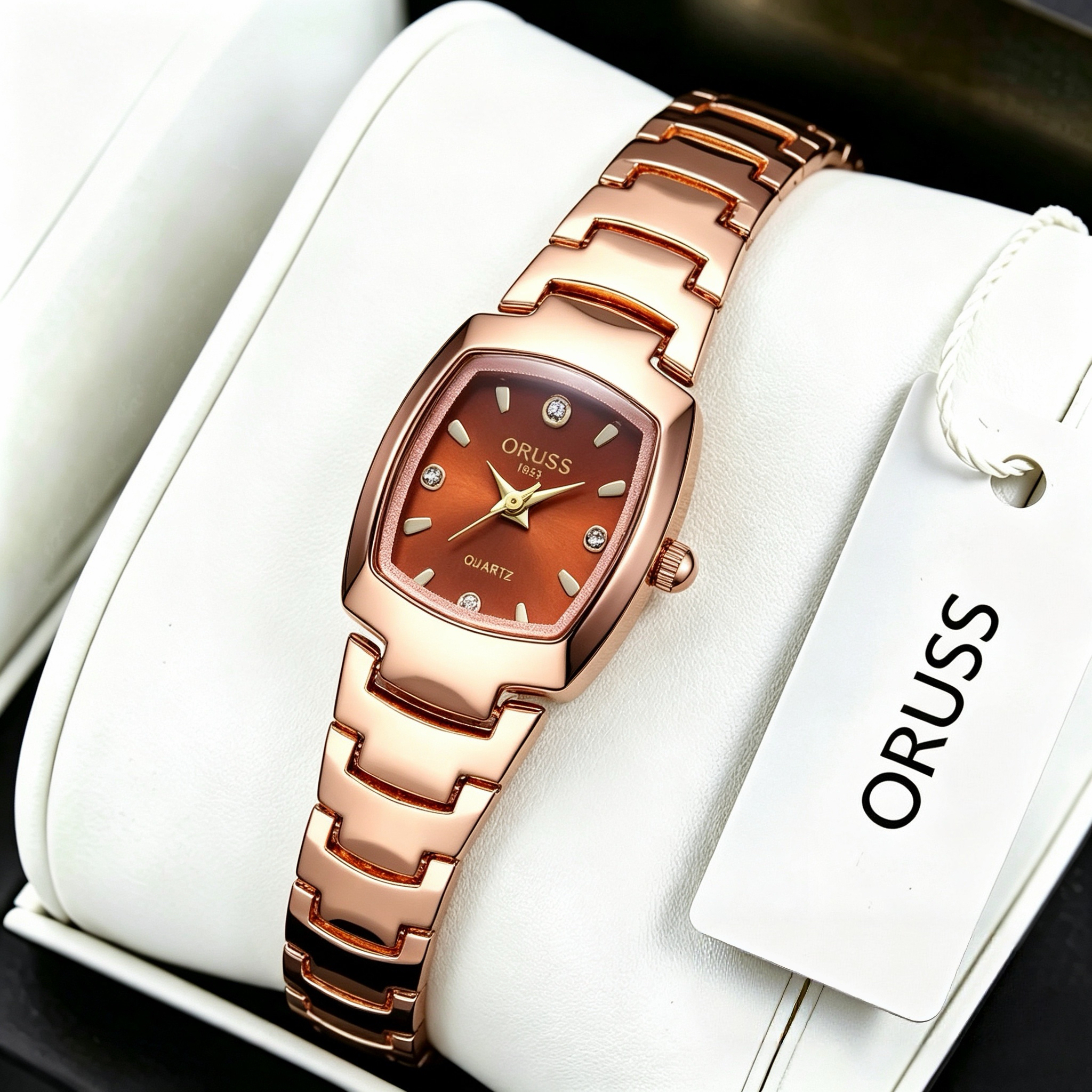 ORUSS Women's Watch Creative Square Dial Unique Rose Gold Electroplated Bracelet Waterproof Diamond Accent Quartz Watch For Daily Wear Dating Gift
