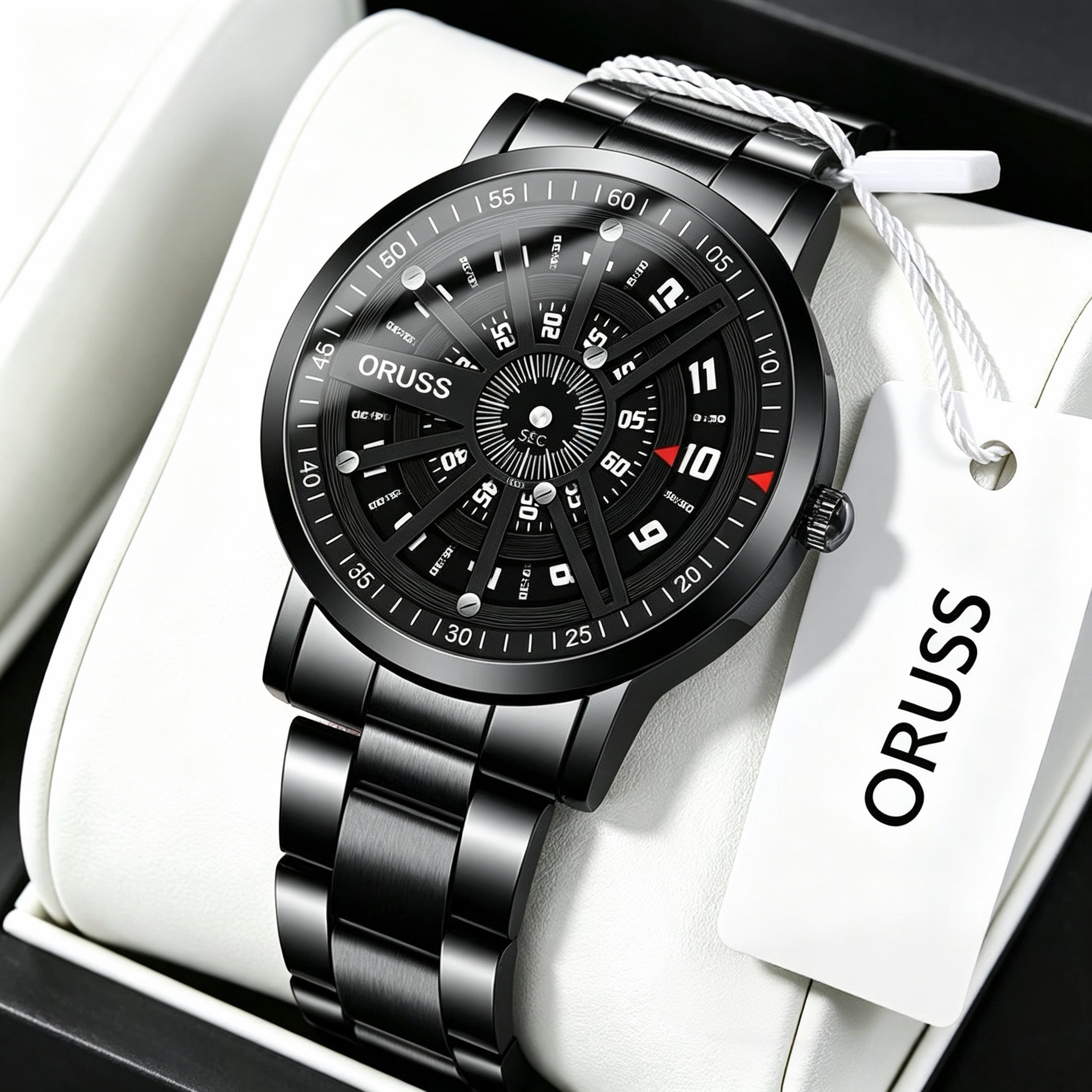 ORUSS 1853 Men's Watch Roulette Wheel Style Creative Unique Design Dial Waterproof Stainless Steel Bracelet Rotating Indicator Unisex Daily Wear Sports Fashion Holiday Gift
