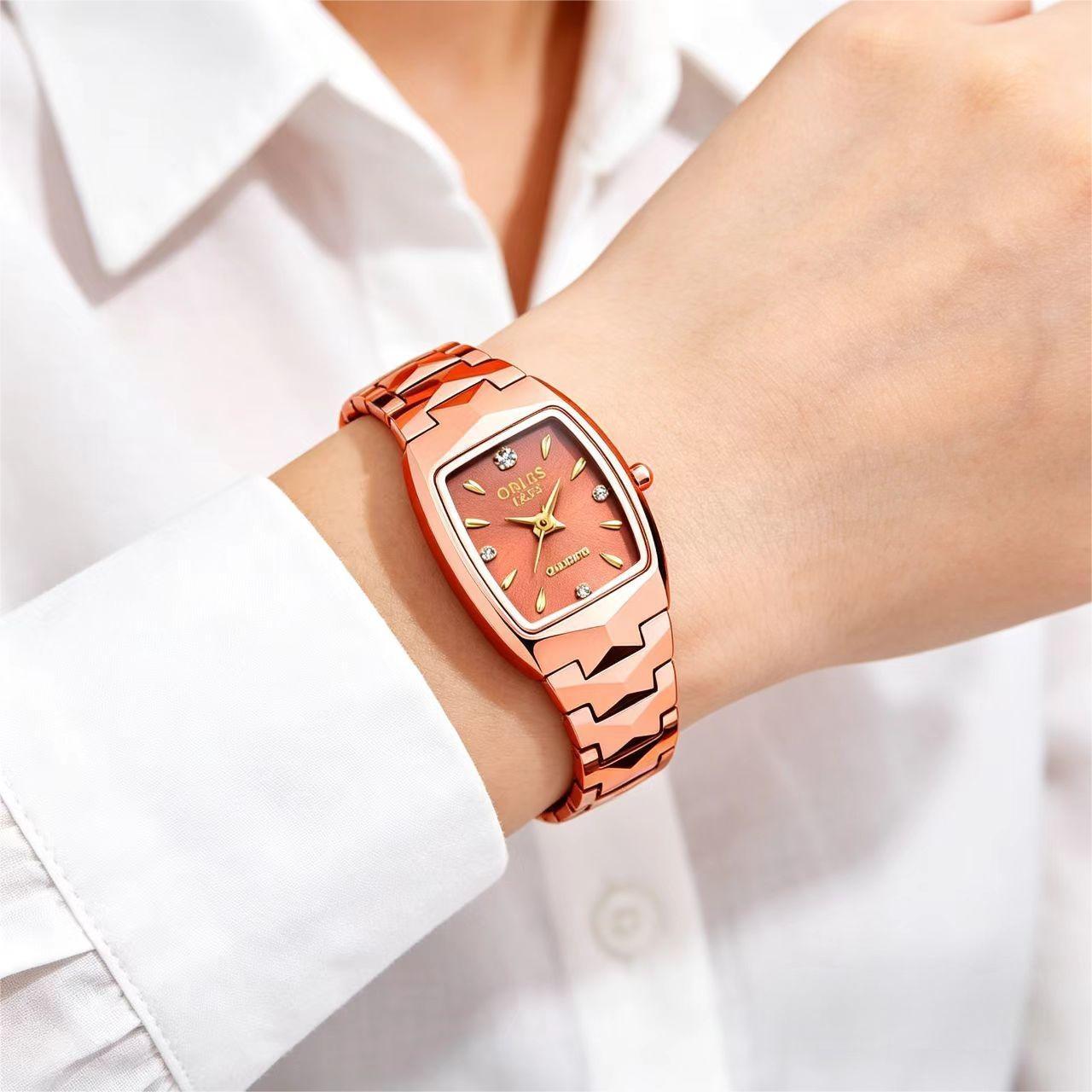 ORUSS Women's Watch Creative Square Dial Unique Rose Gold Electroplated Bracelet Waterproof Diamond Accent Quartz Watch For Daily Wear Dating Gift