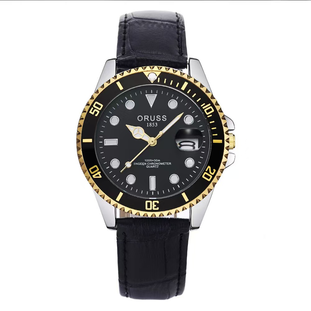 ORUSS Men's Business Sports Calendar Watch With Bamboo Pattern Strap Unique Digital Scale Casual Fashion Waterproof Leather Strap Wristwatch For Daily Wear