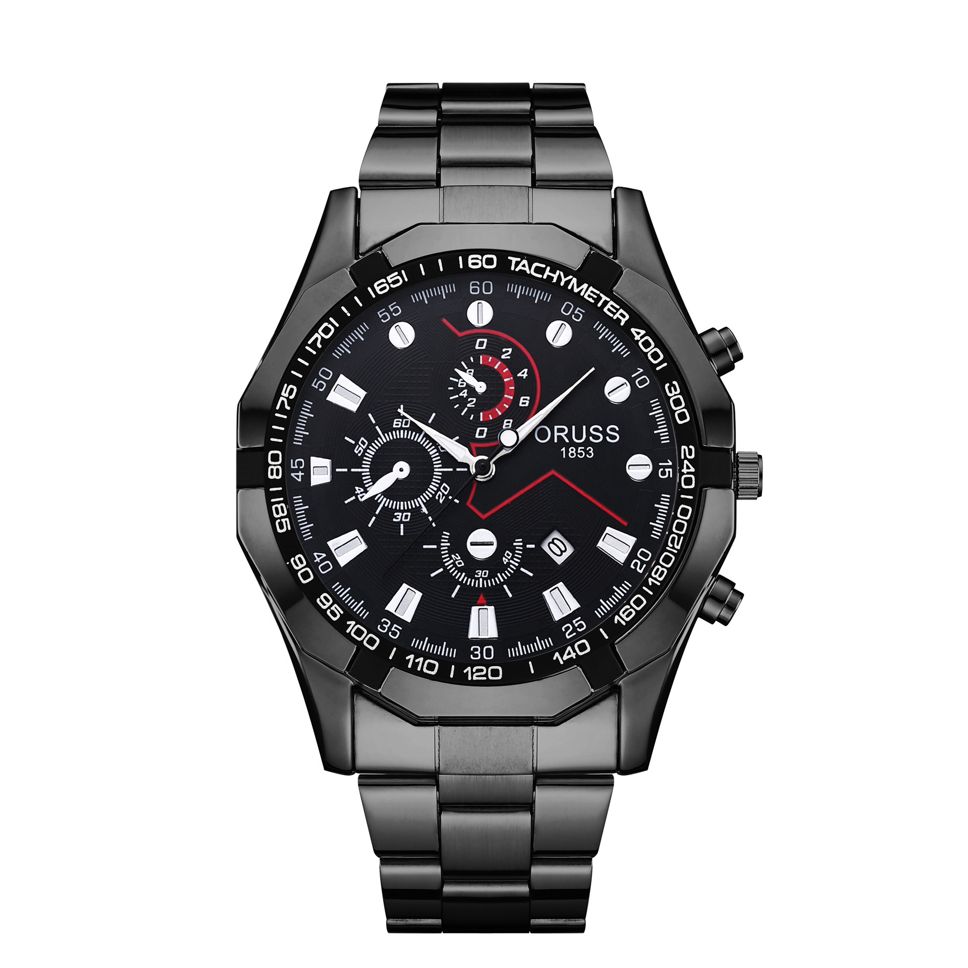 ORUSS Men's Watch Multifunction Three-Eye Chronograph Watch Waterproof Business Stainless Steel Bracelet Wristwatch For Daily Wear Office Work Sports Holiday Gift