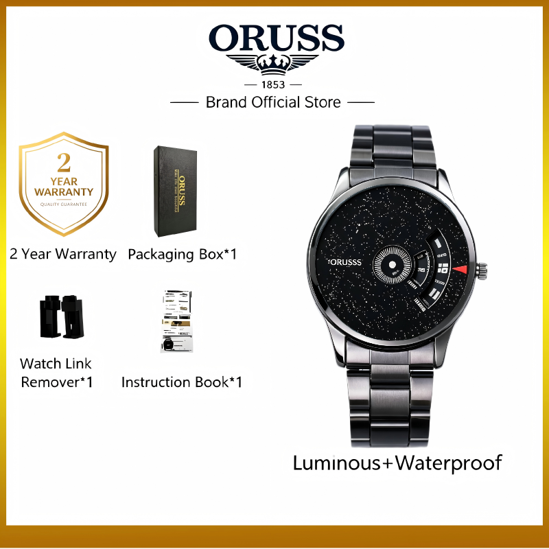 ORUSS 1853 Men's Watch Starry Sky Black Dial New Concept Cool Trendy Fashion Stylish Novelty Stainless Steel Waterproof Unique Rotating Display For Daily Wear Street Style Casual Hangouts