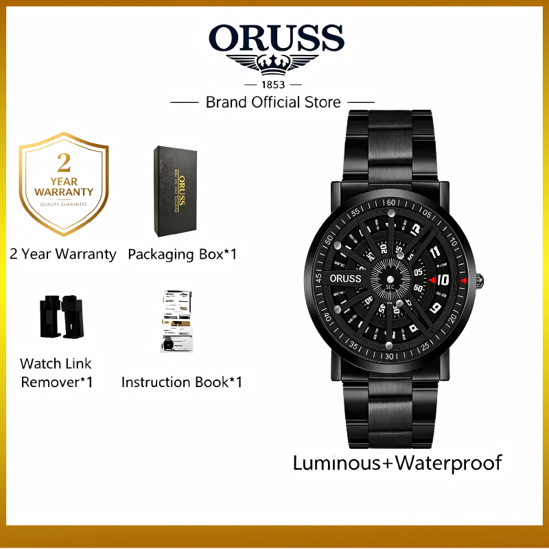 ORUSS 1853 Men's Watch Roulette Wheel Style Creative Unique Design Dial Waterproof Stainless Steel Bracelet Rotating Indicator Unisex Daily Wear Sports Fashion Holiday Gift