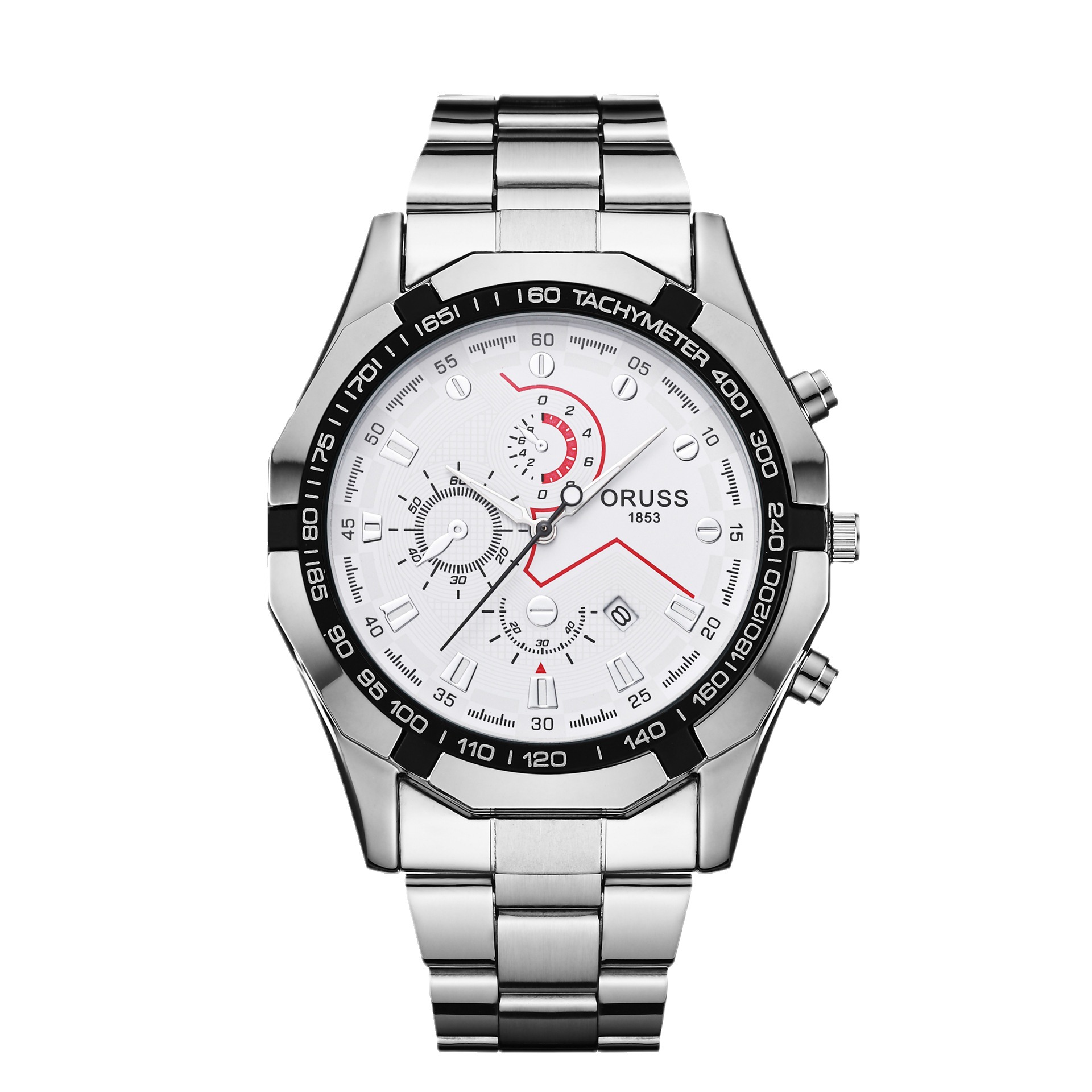 ORUSS Men's Watch Multifunction Three-Eye Chronograph Watch Waterproof Business Stainless Steel Bracelet Wristwatch For Daily Wear Office Work Sports Holiday Gift