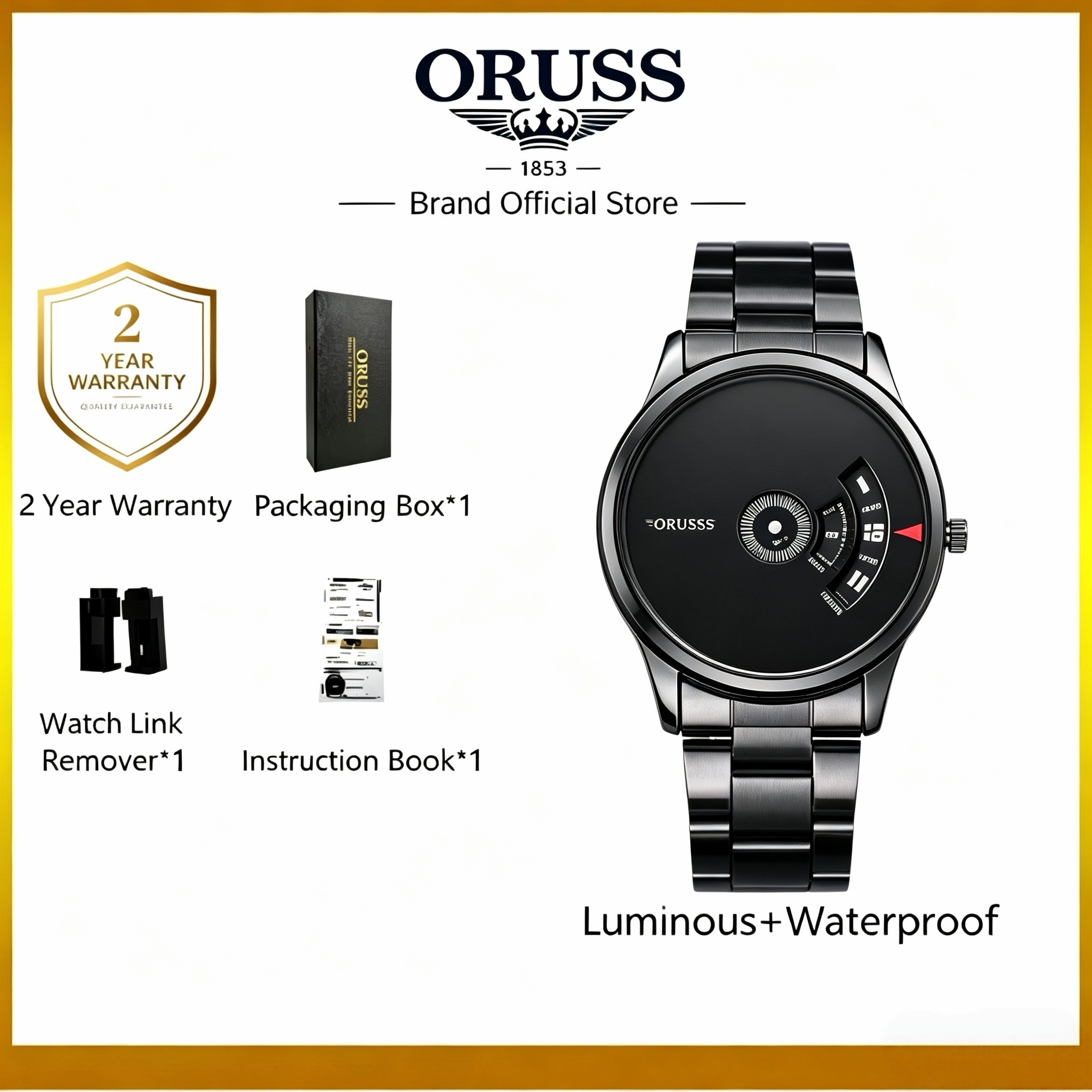 ORUSS 1853 Men's Watch Starry Sky Black Dial New Concept Cool Trendy Fashion Stylish Novelty Stainless Steel Waterproof Unique Rotating Display For Daily Wear Street Style Casual Hangouts