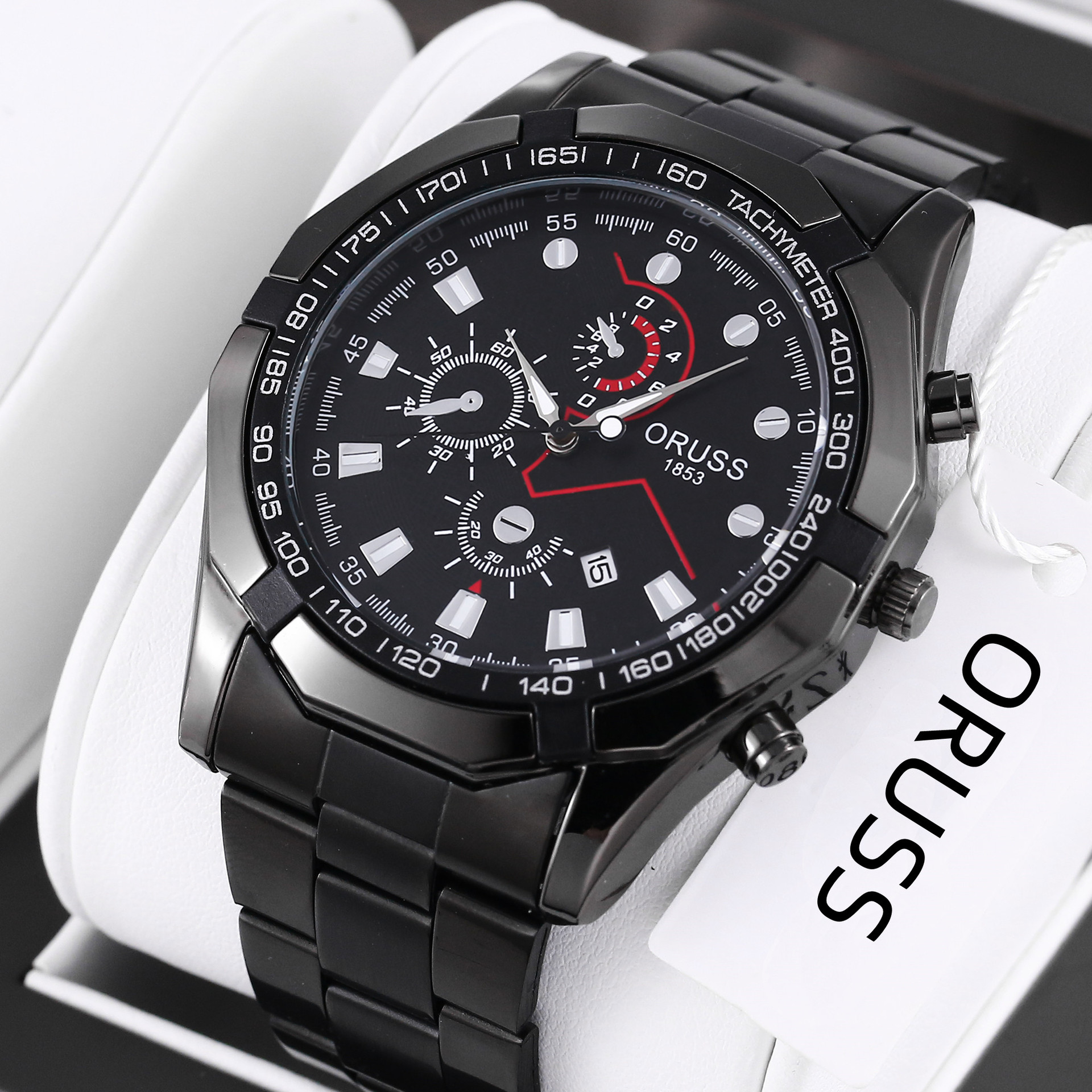 ORUSS Men's Watch Multifunction Three-Eye Chronograph Watch Waterproof Business Stainless Steel Bracelet Wristwatch For Daily Wear Office Work Sports Holiday Gift