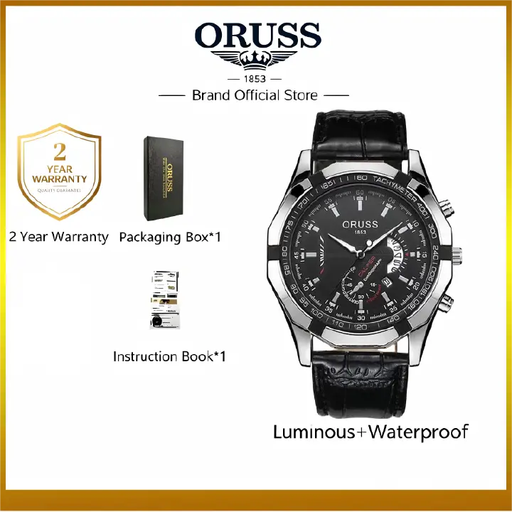 ORUSS 1853 Men's Watch Creative Chronograph Multi-Function Dial Unique Tachymeter Bezel Design Waterproof Leather Strap Unisex Daily Wear Sports Business Holiday Gift