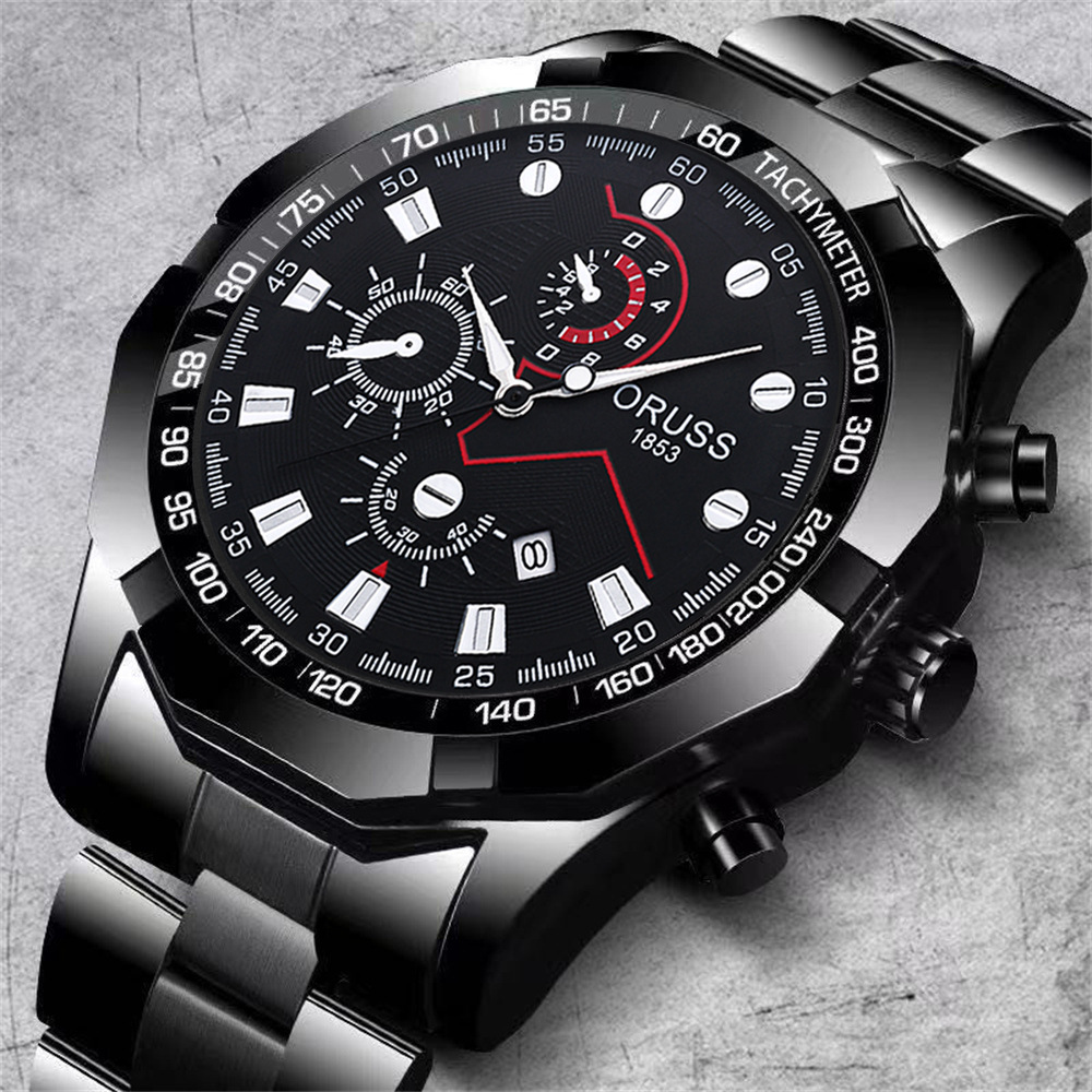 ORUSS Men's Watch Multifunction Three-Eye Chronograph Watch Waterproof Business Stainless Steel Bracelet Wristwatch For Daily Wear Office Work Sports Holiday Gift