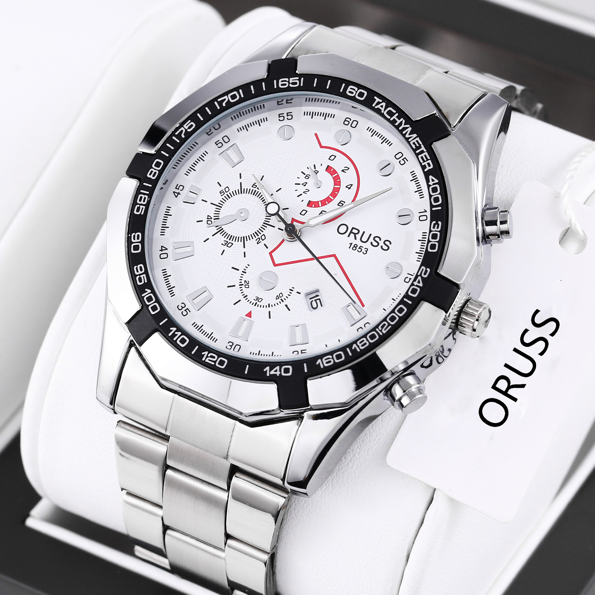 ORUSS Men's Watch Multifunction Three-Eye Chronograph Watch Waterproof Business Stainless Steel Bracelet Wristwatch For Daily Wear Office Work Sports Holiday Gift