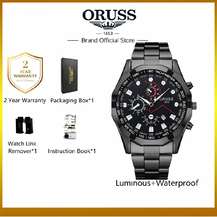 ORUSS Men's Watch Multifunction Three-Eye Chronograph Watch Waterproof Business Stainless Steel Bracelet Wristwatch For Daily Wear Office Work Sports Holiday Gift