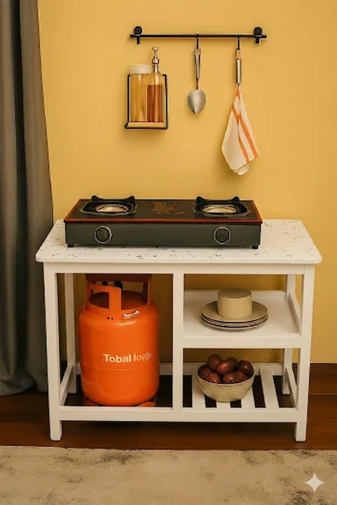 [Crazy offer] Modern strong and classic kitchen table, Wooden strong Kitchen table with racks. suitable for tabletop cooker.as picture