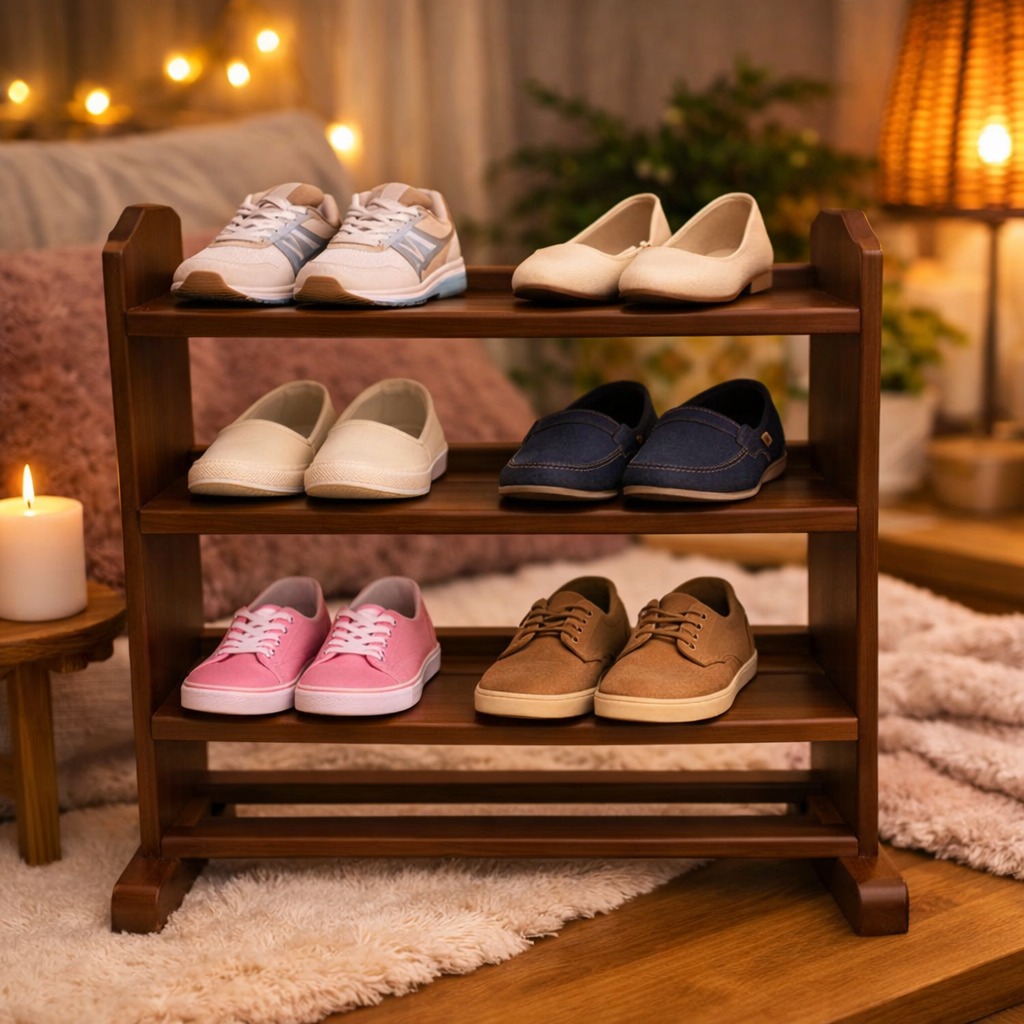 [CRAZY DEALS] Offer price 4 layers Wooden Shoe Rack Economical Shoe Shelf Simple Shoe Cabinet Multi-layer Assembly Door Dormitory Organizer Shoe