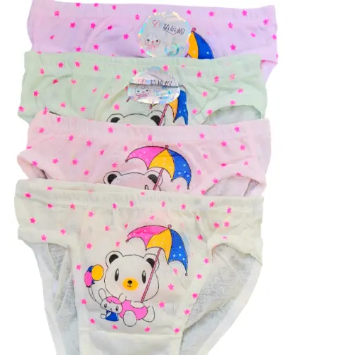 🩲6PCs of Girls Cartoon Theme Cotton Panties/Underwear – Soft Breathable Kids Panties with Cute Bear Design (Small & Medium)