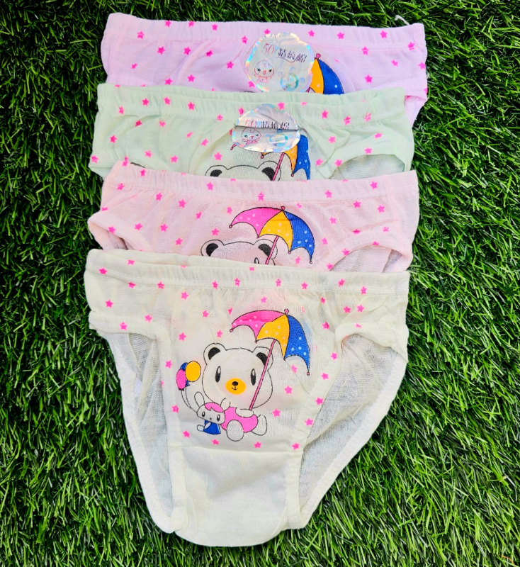 🩲6PCs of Girls Cartoon Theme Cotton Panties/Underwear – Soft Breathable Kids Panties with Cute Bear Design (Small & Medium)