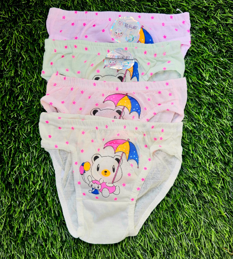 🩲6PCs of Girls Cartoon Theme Cotton Panties/Underwear – Soft Breathable Kids Panties with Cute Bear Design (Small & Medium)