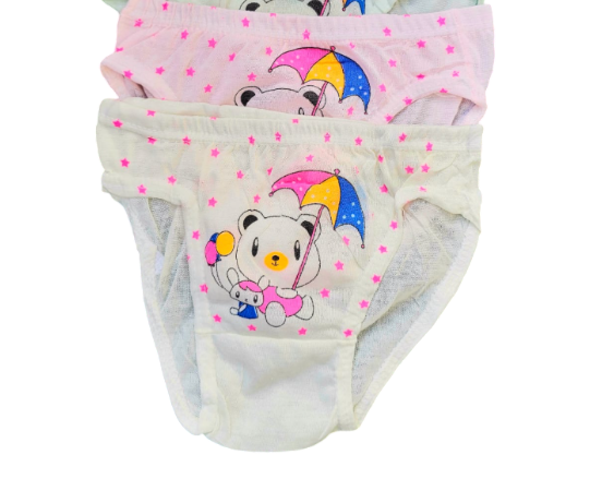🩲6PCs of Girls Cartoon Theme Cotton Panties/Underwear – Soft Breathable Kids Panties with Cute Bear Design (Small & Medium)
