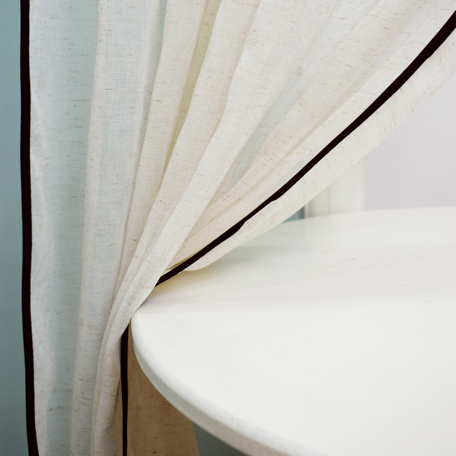 1 piece French-Style Plain Linen Gauze Sheer Curtains with Blackout Borde，Imitation hemp texture，Looming, protecting privacy