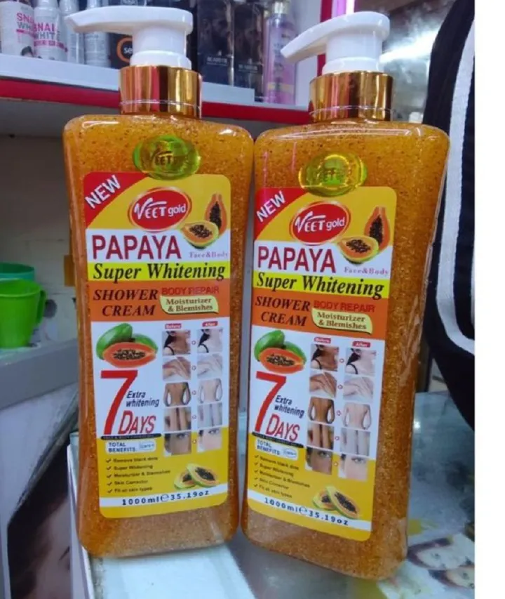 VEET GOLD Papaya Super Whitening Shower Cream Shower Gel Body Wash Clears Dark Spot,Dark Knuckles, Dark Thighs,Dark Armpits-1000m