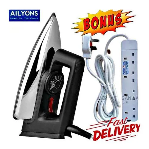 AILYON Quality HD-199A Electric Dry Iron Box // Ironbox + 4 WAY POWER EXTENSION CABLE SOCKET WITH SAFETY SWITCHES
