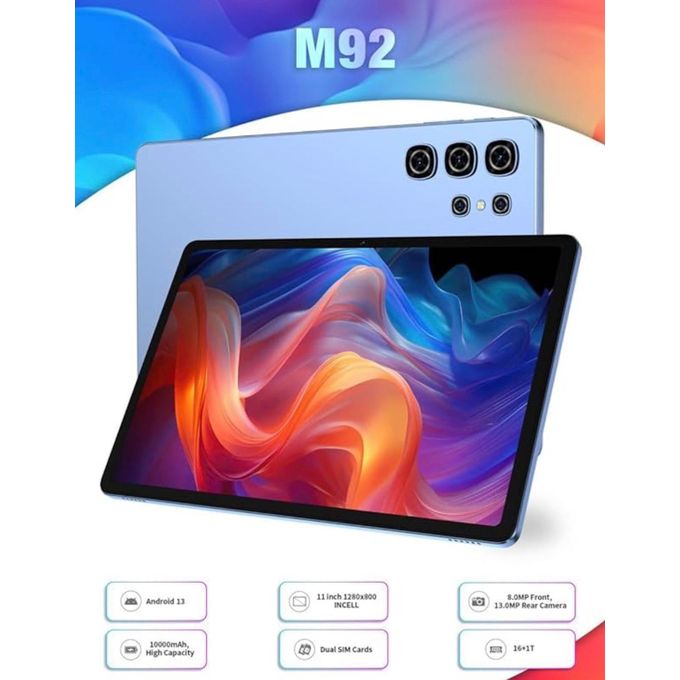 Modio M92 5G Android Tablet, 11" Inches Display, 16GB RAM + 1TB, Dual SIM, 10000mAh With Keyboard & Stylus Pen
