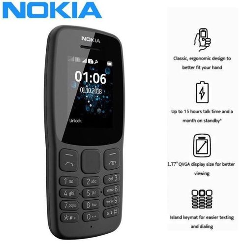 Nokia 106 Dual SIM Feature Phone with Long Battery Life, Original Kabambe Katululu kaduda Strong Signal Reception, Durable Build Quality, Bright Display Screen, Loud Speaker, Classic Keypad Design Rel