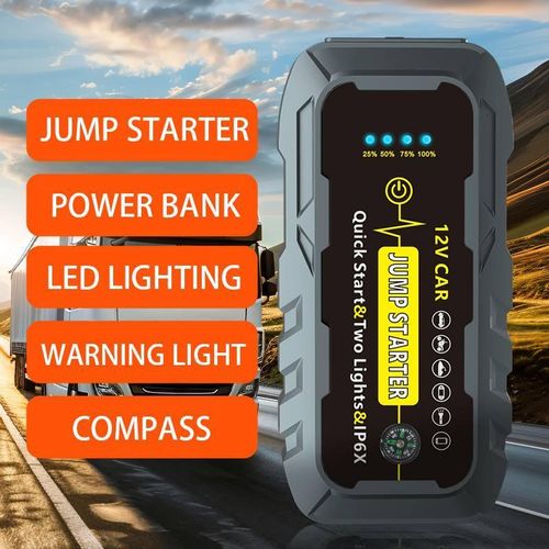 Car Jumpstarter Powerful Jump Starter 12 Volt Battery Booster 2000A Power Bank Auto Cables Emergency Tool Battery Jumper Pack Compass