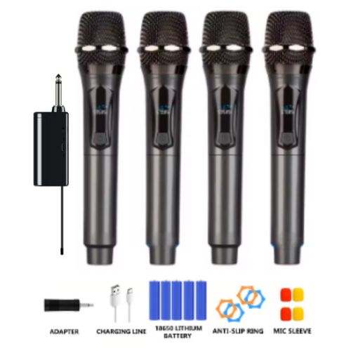 4 Channel UHF Wireless Microphone System Hand-held Dynamic Mic with 5 x 1200mAh Rechargeable Receiver for Karaoke PA DJ Party